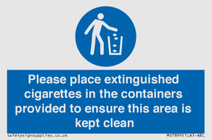 Please place extinguished cigarettes in the containers provided to ensure this area is kept clean